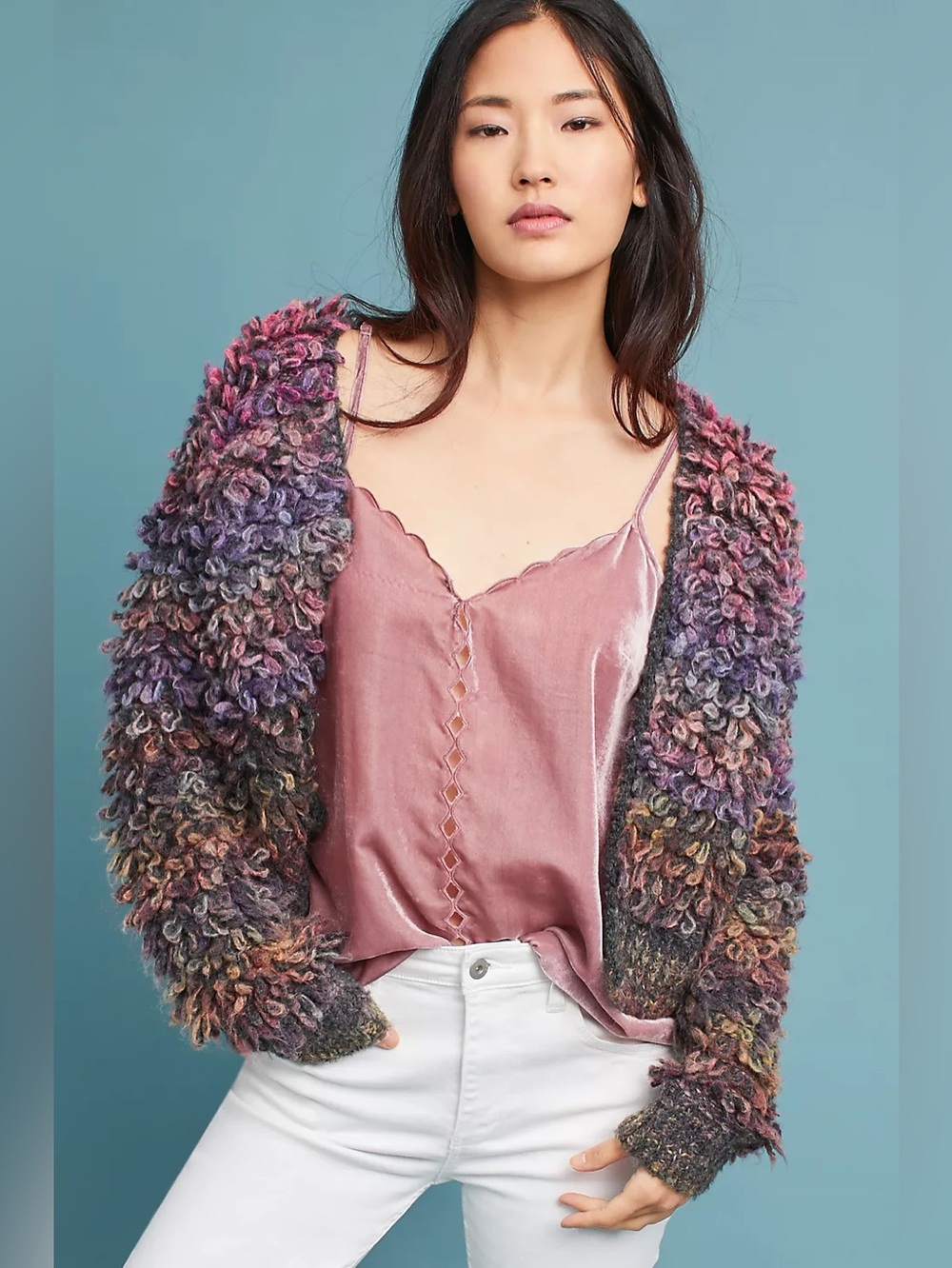 Anthropologie Maeve Scalloped Velvet Cami Tank | Size Small | Rose Pink